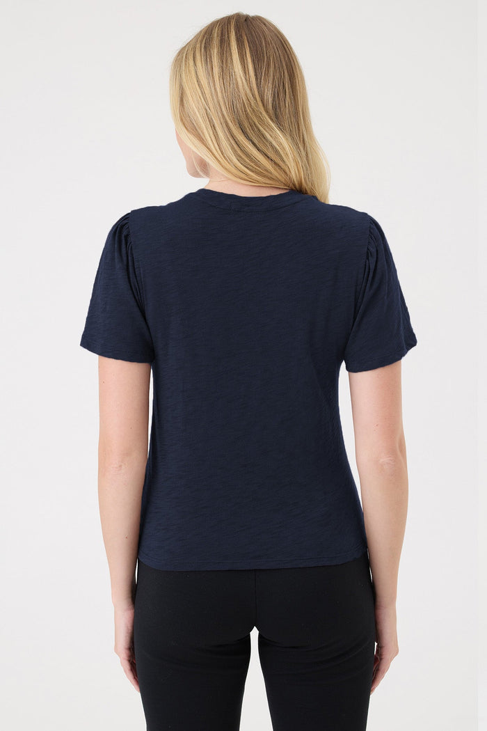 Flutter Sleeve V Neck Tee - Goldie LeWinter #color_navy