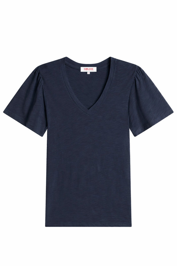 Flutter Sleeve V Neck Tee - Goldie LeWinter #color_navy