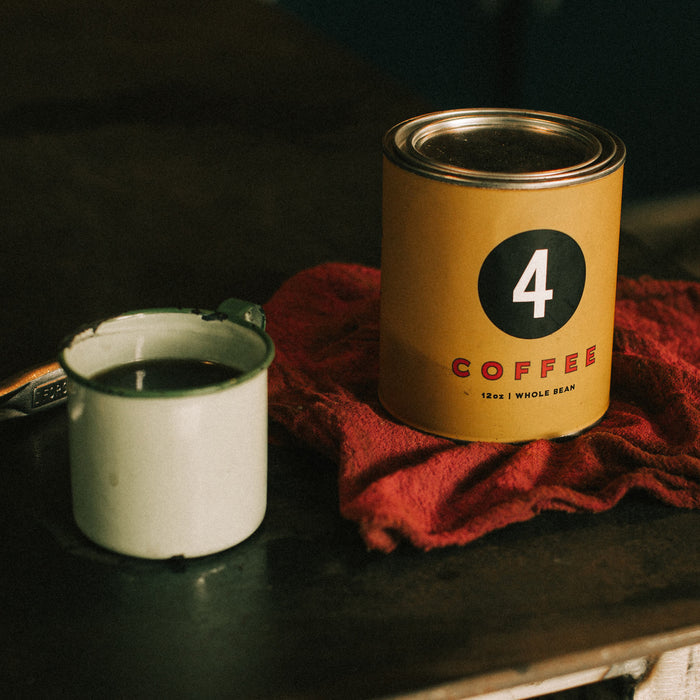 Four Coffee Tin - Sunday Motor Club Blend material shot