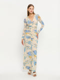 Giselle Mesh Maxi Dress KIVARI | Model wears blue and yellow mesh maxi dress