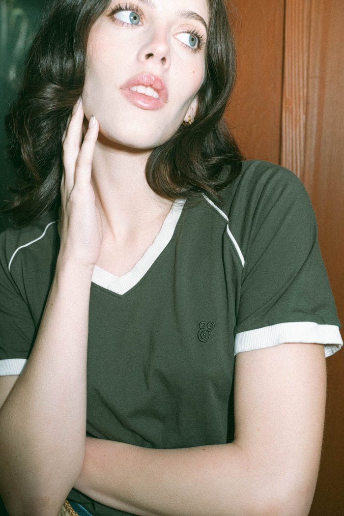 Hunter Green V-Neck Ringer Tee