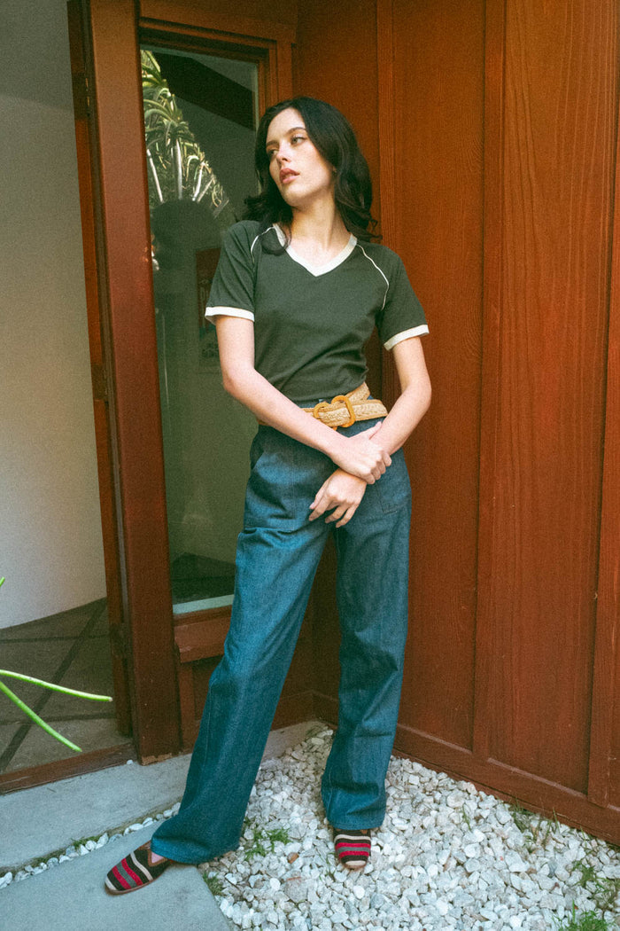 Hunter Green V-Neck Ringer Tee