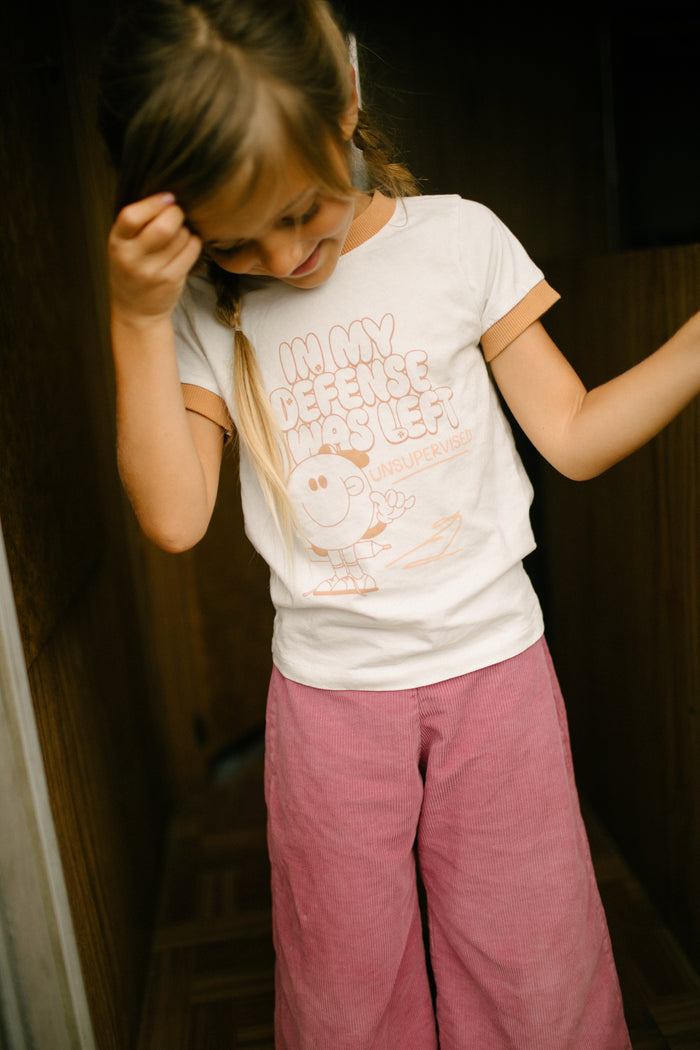 In My Defense I Was Left Unsupervised Kids Tee by The Bee & The Fox