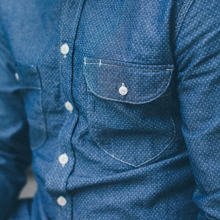 Indigo Jacquard Dot Utility Shirt