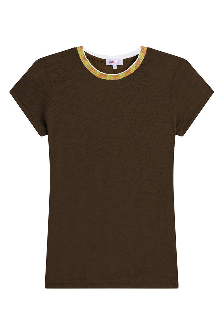 Iridescent Shimmer Ringer Tee - Goldie LeWinter #color_coffee - limited edition