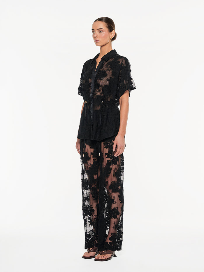 KIVARI Jaxon Lace Shirt in Black, side view