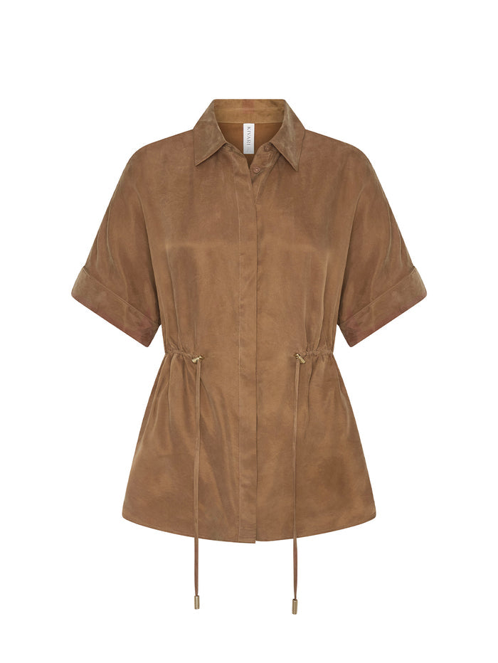 Brown Shirt with short sleeves on a white background