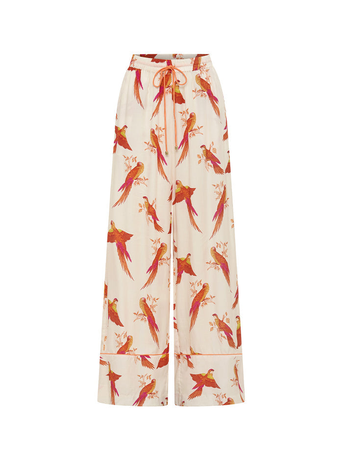 Kaylee Pant KIVARI | Pink and orange bird printed pants