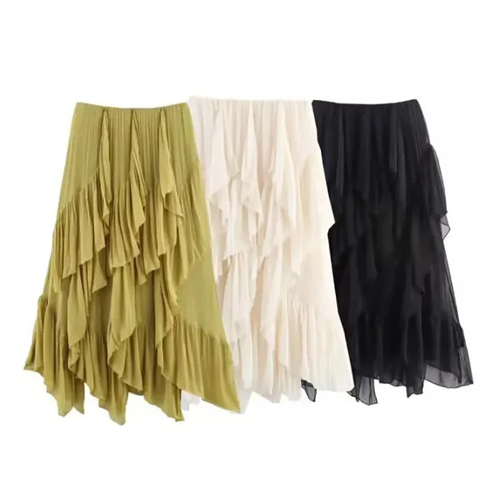 Layered Ruffle Midi Skirt