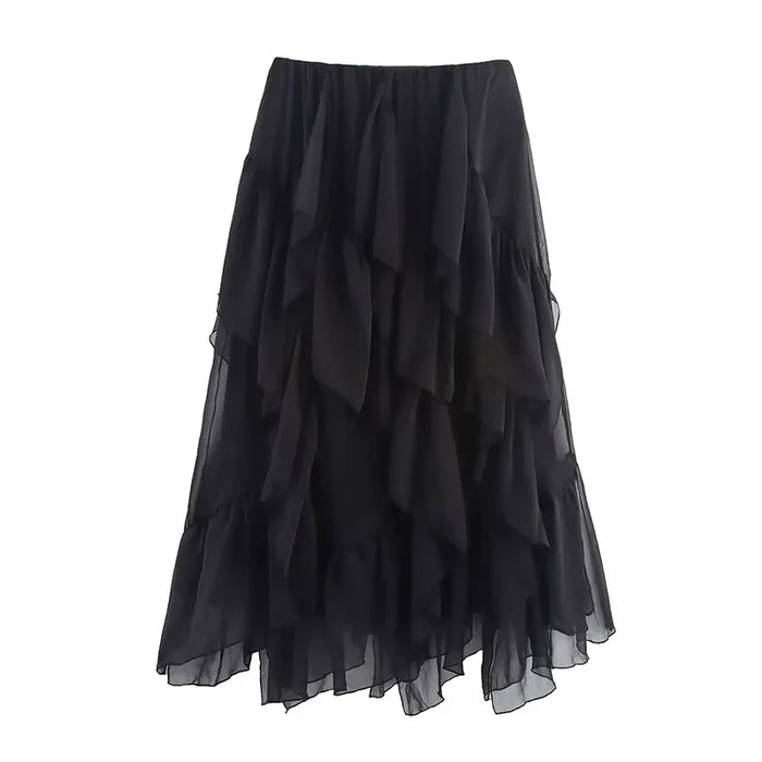 Layered Ruffle Midi Skirt