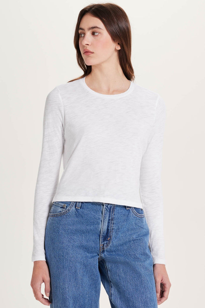 Long Sleeve Cropped Boy Tee - Goldie LeWinter #color_white