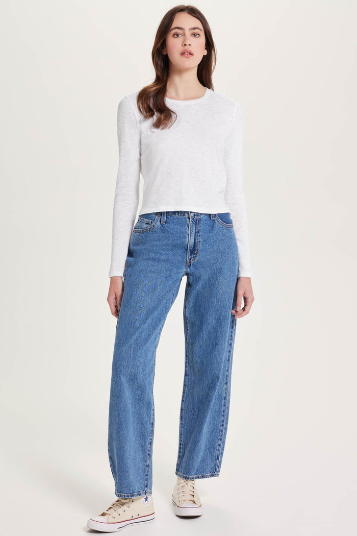 Long Sleeve Cropped Boy Tee - Goldie LeWinter #color_white