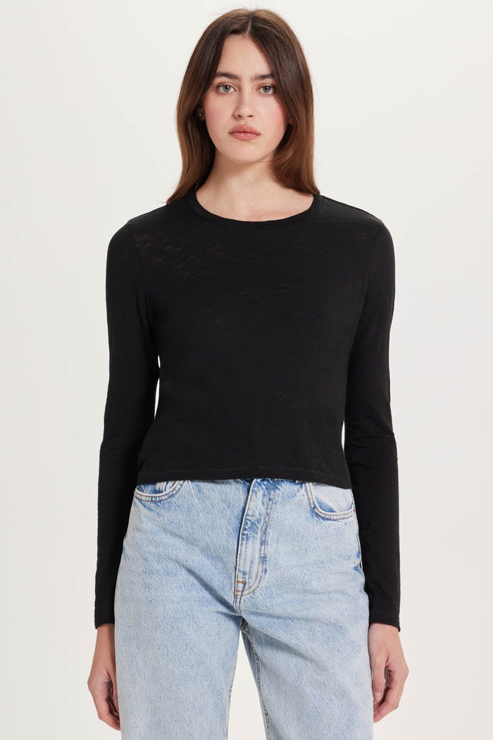 Long Sleeve Cropped Boy Tee - Goldie LeWinter #color_black