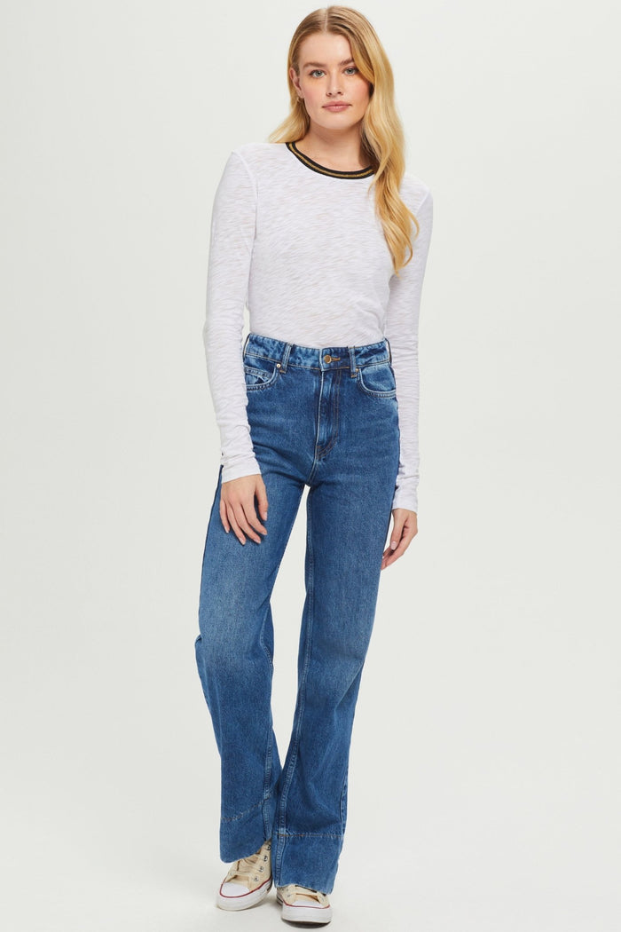 Long Sleeve Metallic Tipped Ringer Tee - Goldie LeWinter #color_white