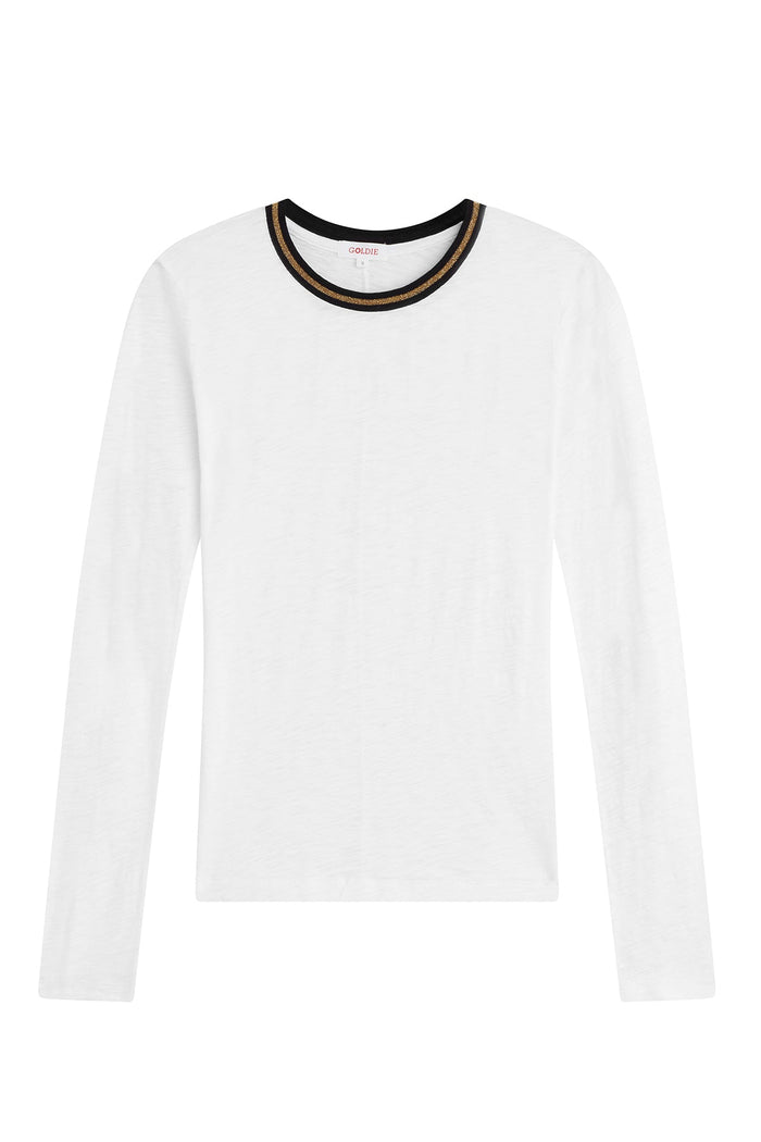 Long Sleeve Metallic Tipped Ringer Tee - Goldie LeWinter #color_white