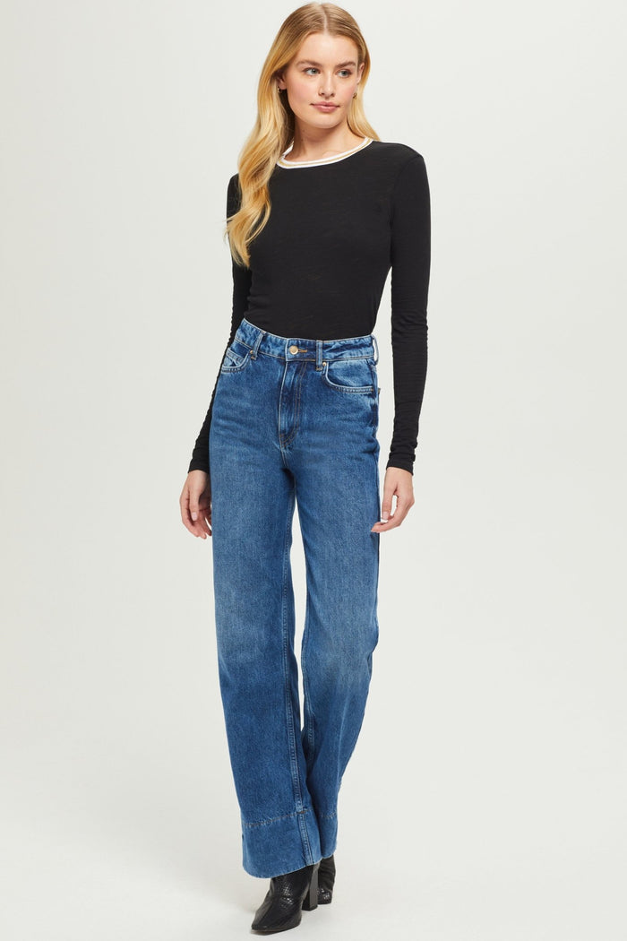 Long Sleeve Metallic Tipped Ringer Tee - Goldie LeWinter #color_black