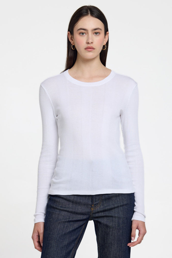 Long Sleeve Variegated Rib Tee - Goldie LeWinter #color_white