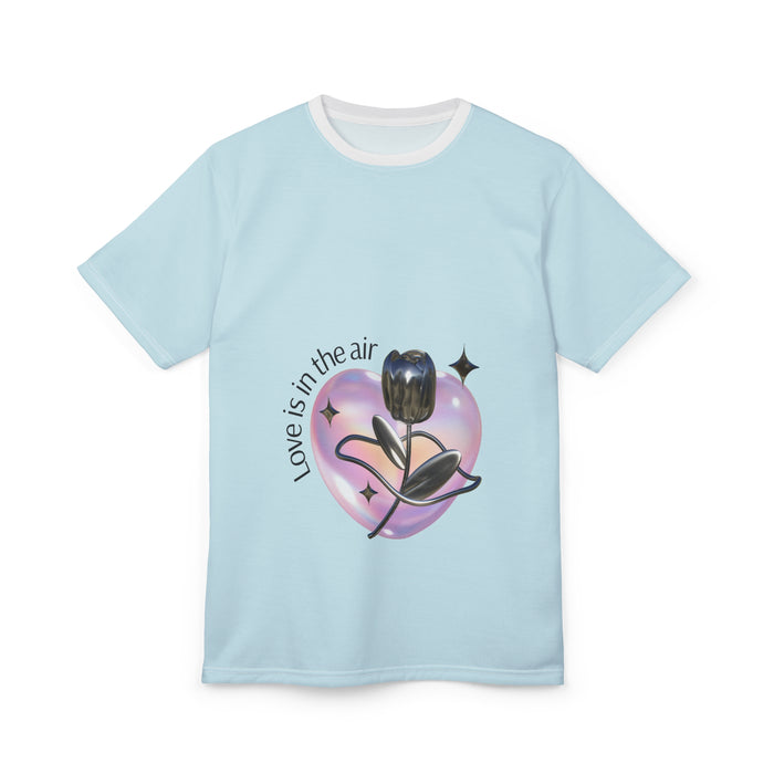 Love Is in the Air Tee — Black Tulip Heart Graphic Shirt