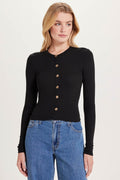 Marina Ribbed Crop Cardigan - Goldie LeWinter #color_black