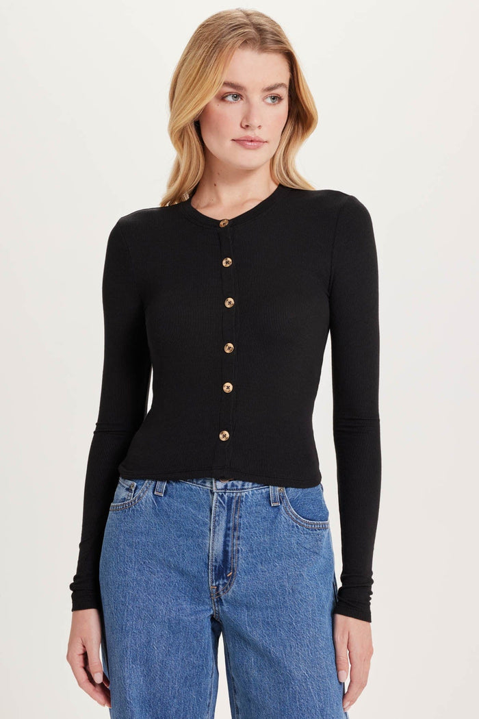 Marina Ribbed Crop Cardigan - Goldie LeWinter #color_black