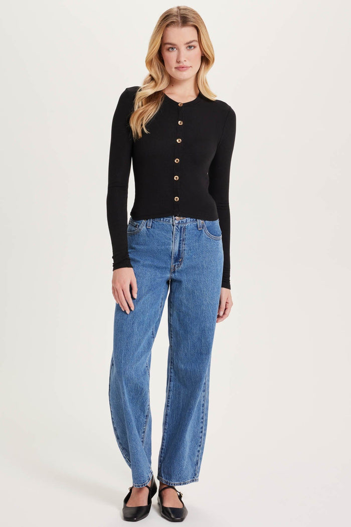 Marina Ribbed Crop Cardigan - Goldie LeWinter #color_black