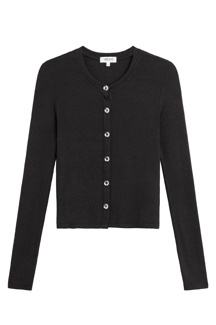 Marina Ribbed Crop Cardigan - Goldie LeWinter #color_black