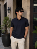 Men's Navy Polo with Running Horse Chest Patch — Equestrian Casual