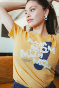 Woman wearing MOM! Overstimulated Moms Club shirt