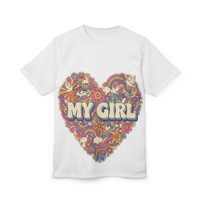 My Girl Heart Tee — Retro Floral Rainbow Graphic Shirt
