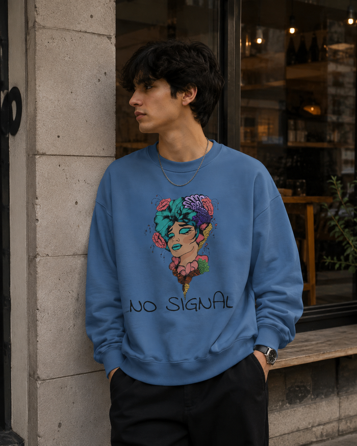 No Signal Graphic Sweatshirt — Floral Portrait Garment-Dyed Crewneck