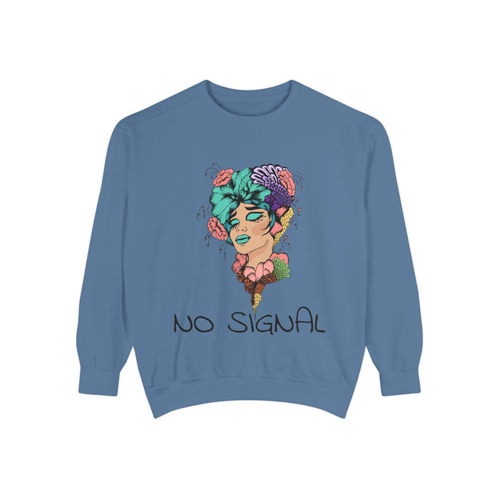 No Signal Graphic Sweatshirt — Floral Portrait Garment-Dyed Crewneck