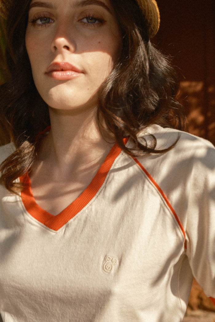 Paprika V-neck Ringer Tee