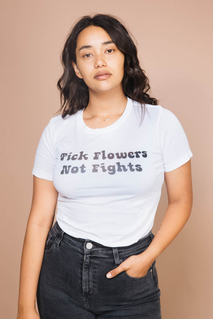 White Pick Flowers Not Fights Shirt for Women by The Bee and The Fox