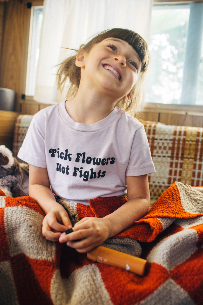 Pick Flowers Not Fights Shirt in Pink for Kids by The Bee and The Fox