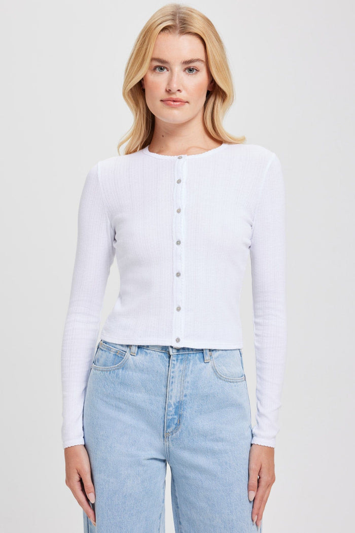 Pointelle Crop Cardigan - Goldie LeWinter #color_white