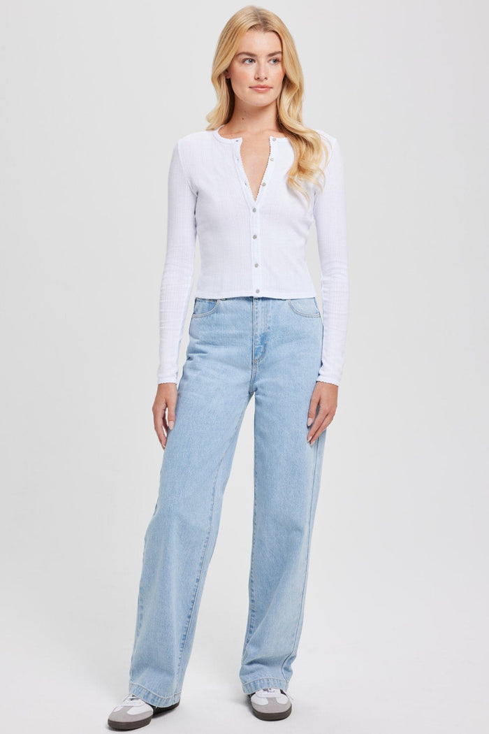 Pointelle Crop Cardigan - Goldie LeWinter #color_white