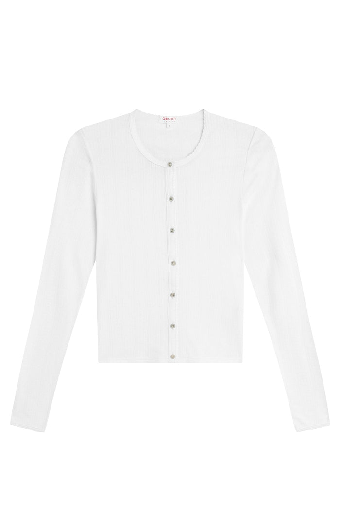 Pointelle Crop Cardigan - Goldie LeWinter #color_white