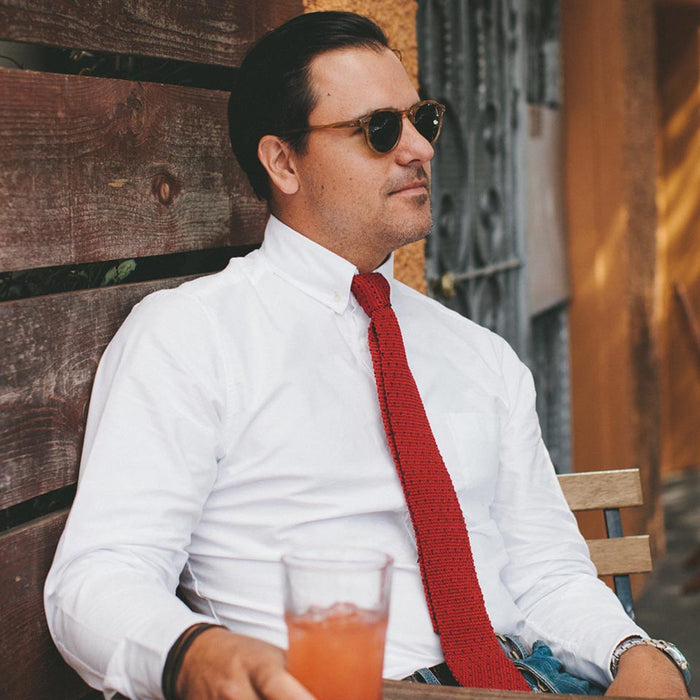 Red & Navy Silk Knit Tie