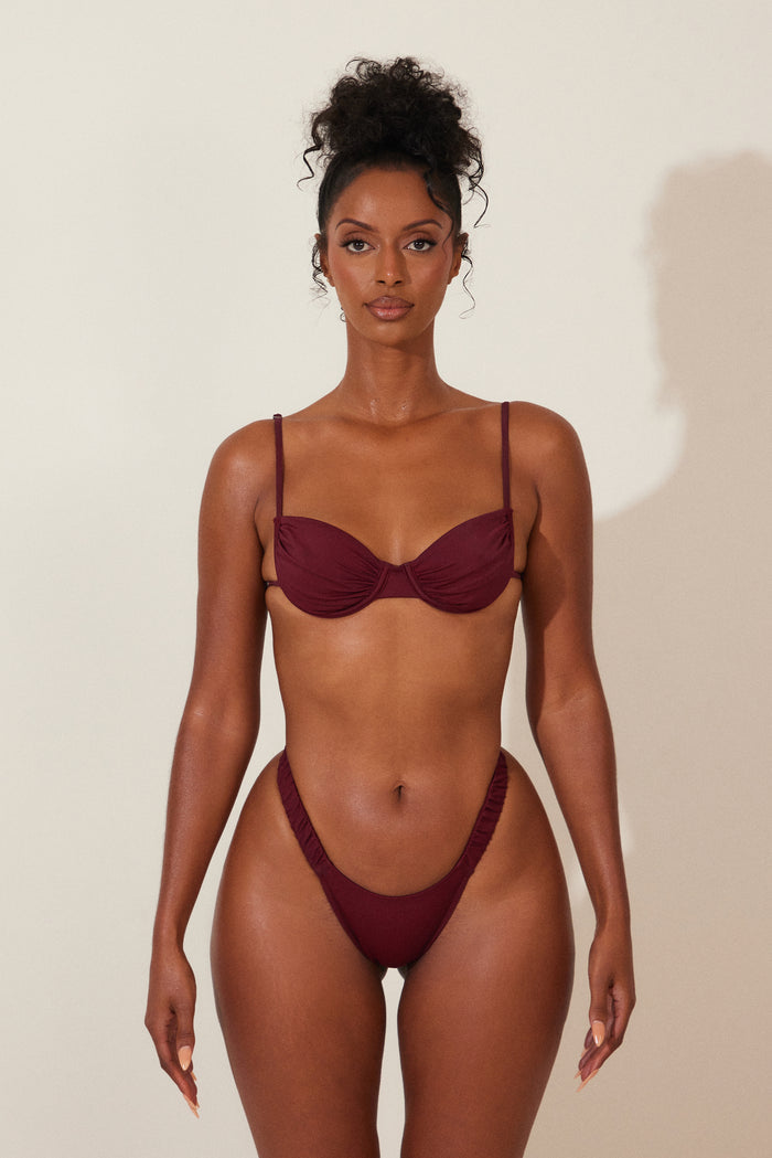 Ruched Cup Bikini in Wine