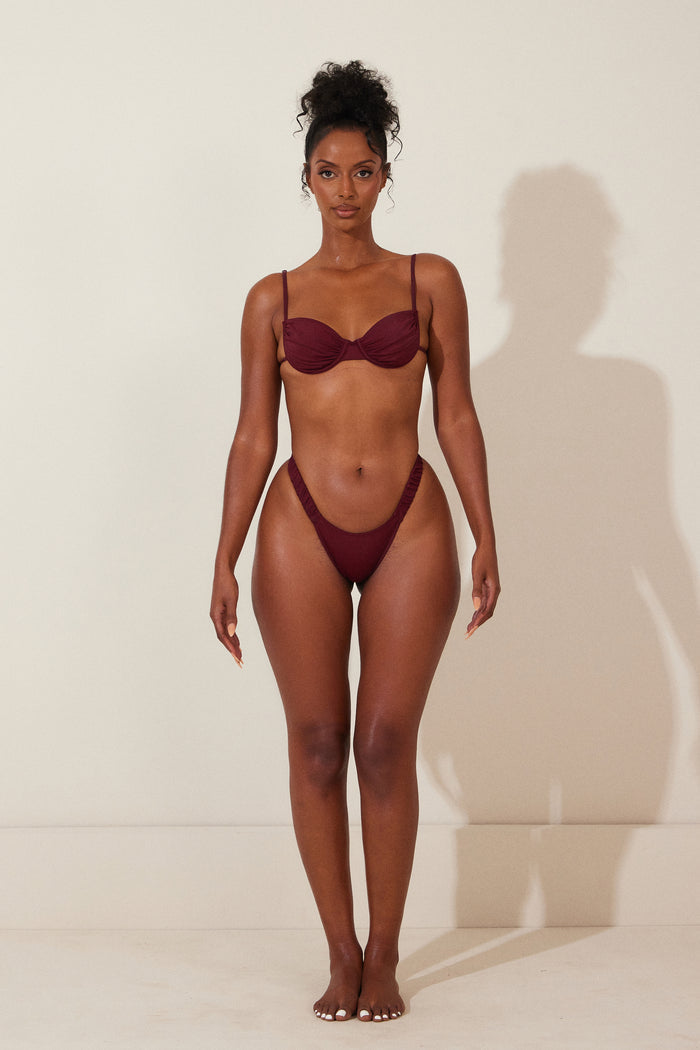 Ruched Cup Bikini in Wine