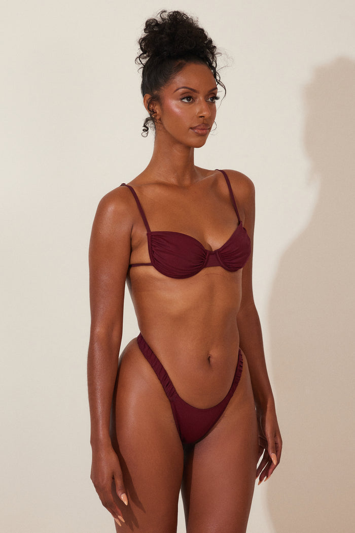 Ruched Cup Bikini in Wine