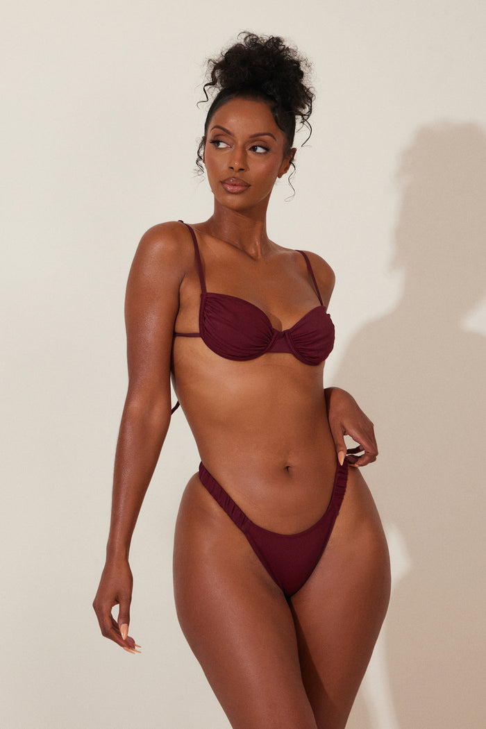 Ruched Cup Bikini in Wine