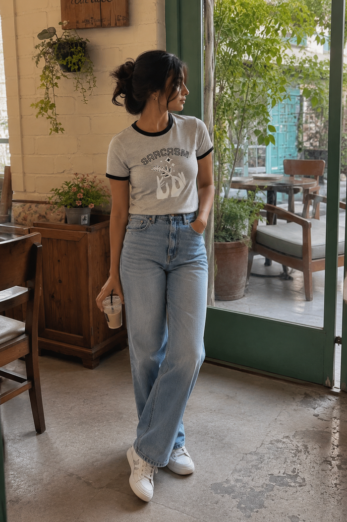 Sarcasm Ringer Tee — Women's Graphic Retro Style