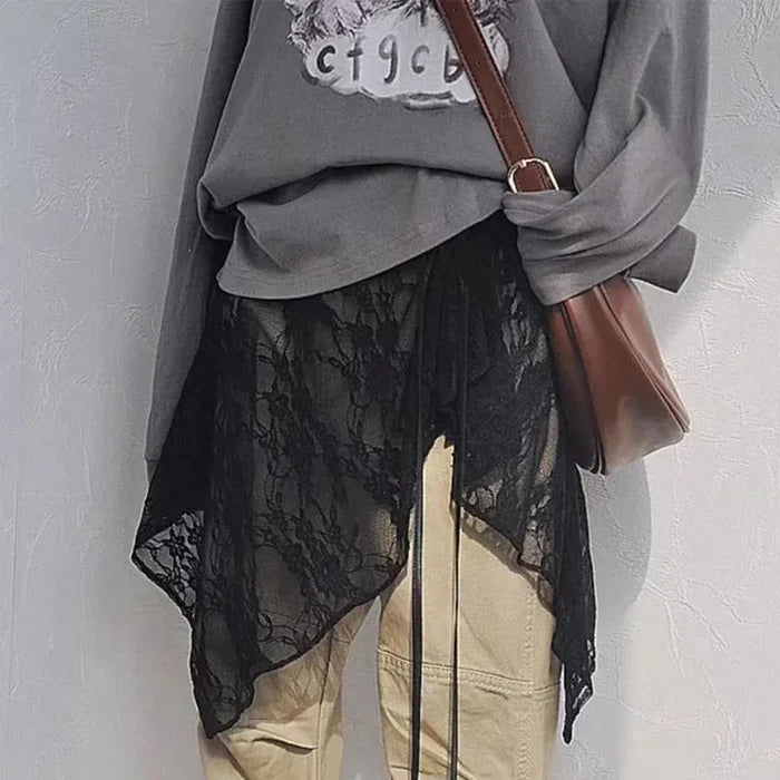 Sheer Lace-Up Layered Wrap Mini Skirt