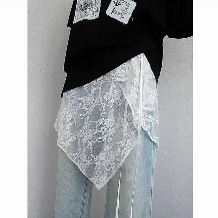 Sheer Lace-Up Layered Wrap Mini Skirt
