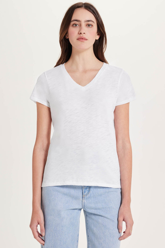 Signature Slub V Neck Boy Tee - Goldie LeWinter #color_white