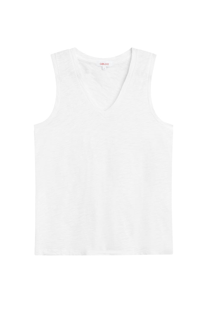 Signature Slub V Neck Tank - Goldie LeWinter #color_white