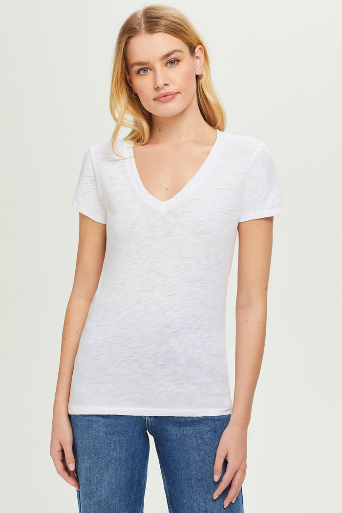 Signature Slub V Neck Tee - Goldie LeWinter #color_white