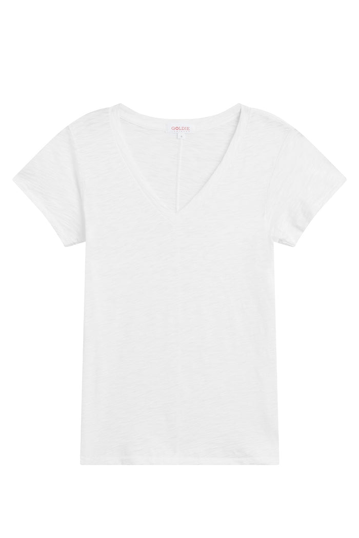 Signature Slub V Neck Tee - Goldie LeWinter #color_white