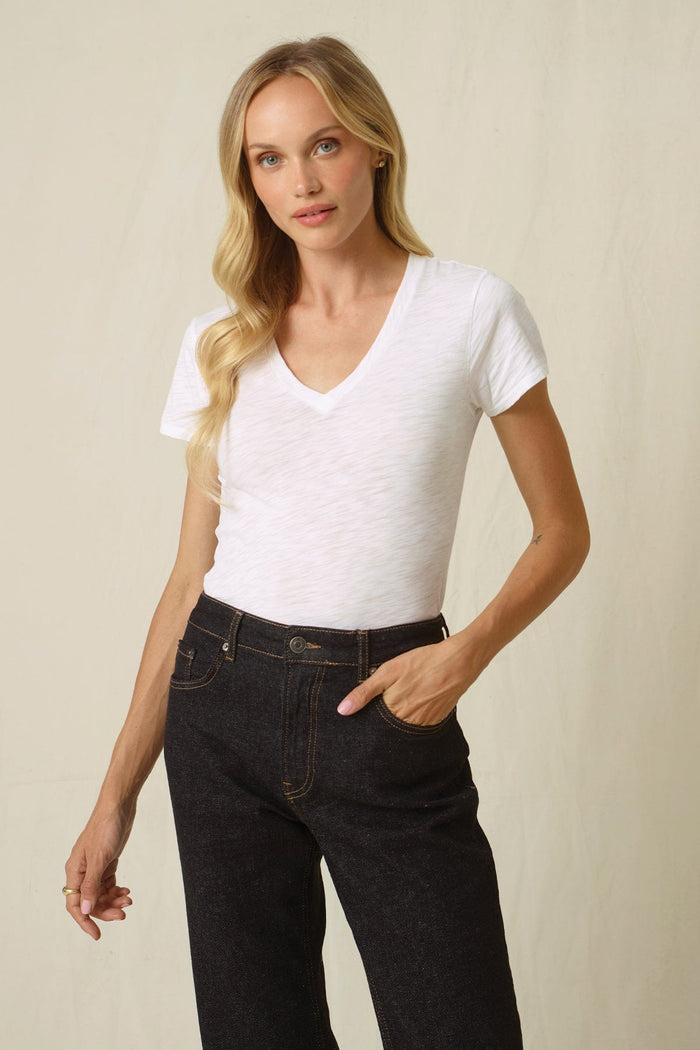 Signature Slub V Neck Tee - Goldie LeWinter #color_white